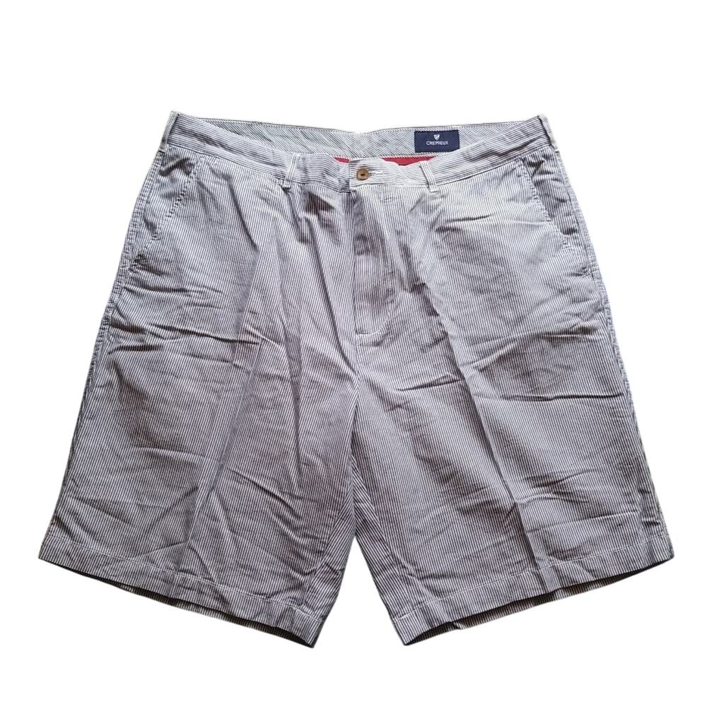 Cremieux Newport Striped Seersucker Flat Front Men' Shorts Blue&White 9" Size 40